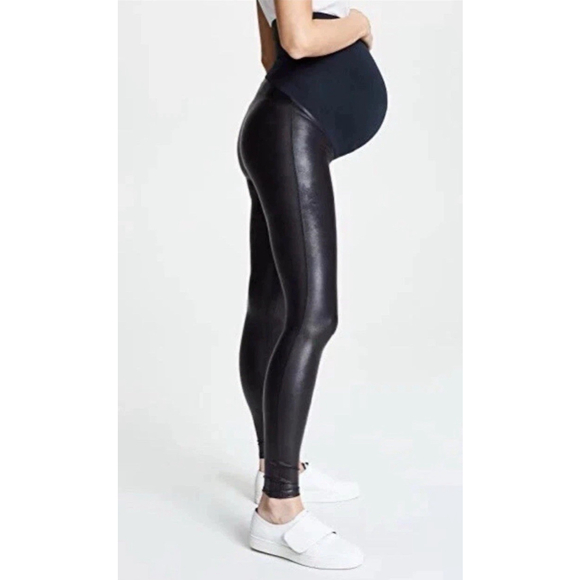 Spanx Mama Maternity Faux Leather High Waisted Leggings Very Black L Stretch - Picture 12 of 12